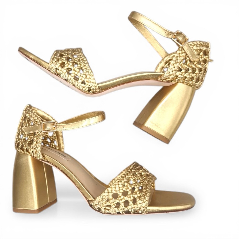 Antonio Melani Sandals Women Leather Gold Size 9.5 Block Heel Ankle Strap